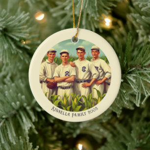 Personalised Vintage Baseball Christmas Holiday Ceramic Tree Decoration
