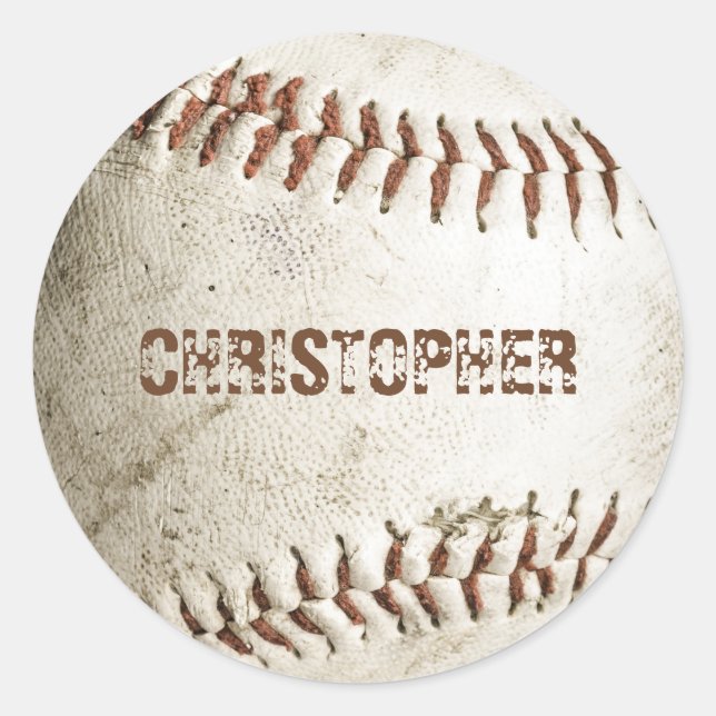 Personalised Vintage Baseball Classic Round Sticker (Front)