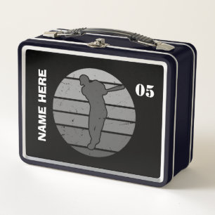 Personalised Vintage Baseball Name Number Metal Lunch Box