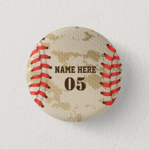 Personalised Vintage Baseball Name Number Retro 3 Cm Round Badge