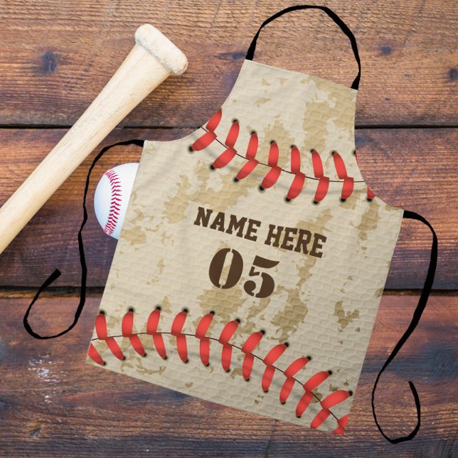 Personalised Vintage Baseball Name Number Retro Apron (Creator Uploaded)