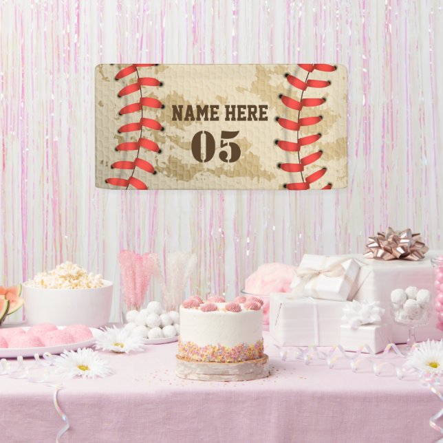Personalised Vintage Baseball Name Number Retro Banner (Party)