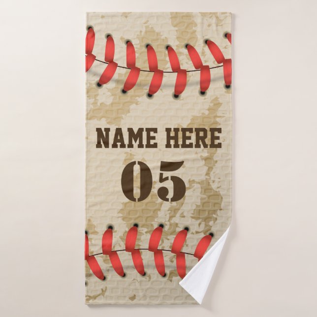 Personalised Vintage Baseball Name Number Retro Bath Towel (Bath Towel)