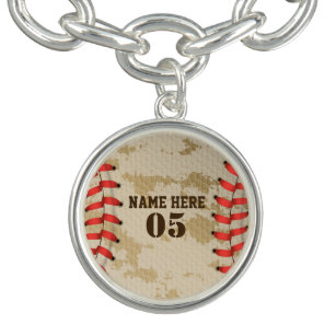 Personalised Vintage Baseball Name Number Retro Bracelet