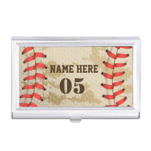 Personalised Vintage Baseball Name Number Retro Business Card Holder