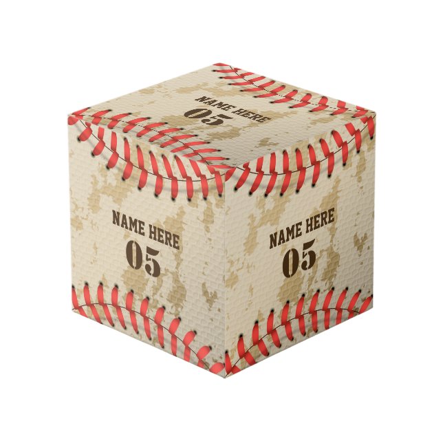 Personalised Vintage Baseball Name Number Retro Cube (Front Angled)