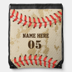 Personalised Vintage Baseball Name Number Retro Drawstring Bag