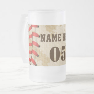 Personalised Vintage Baseball Name Number Retro Frosted Glass Beer Mug