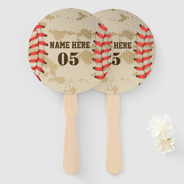 Personalised Vintage Baseball Name Number Retro Hand Fan (Front and Back)