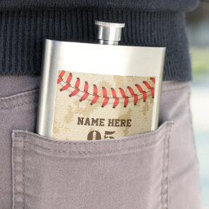 Personalised Vintage Baseball Name Number Retro Hip Flask