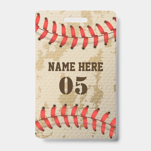 Personalised Vintage Baseball Name Number Retro ID Badge (Front)