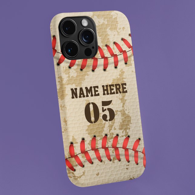 Personalised Vintage Baseball Name Number Retro iPhone Case (Creator Uploaded)