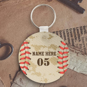 Personalised Vintage Baseball Name Number Retro Key Ring