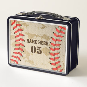 Personalised Vintage Baseball Name Number Retro Metal Lunch Box
