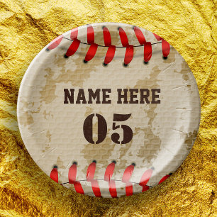 Personalised Vintage Baseball Name Number Retro Paper Plate