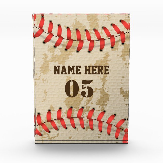 Personalised Vintage Baseball Name Number Retro Photo Block (Front)