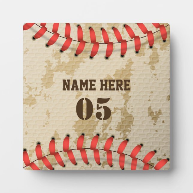 Personalised Vintage Baseball Name Number Retro Plaque (Front)