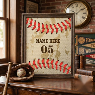 Personalised Vintage Baseball Name Number Retro Poster