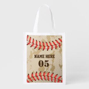Personalised Vintage Baseball Name Number Retro Reusable Grocery Bag