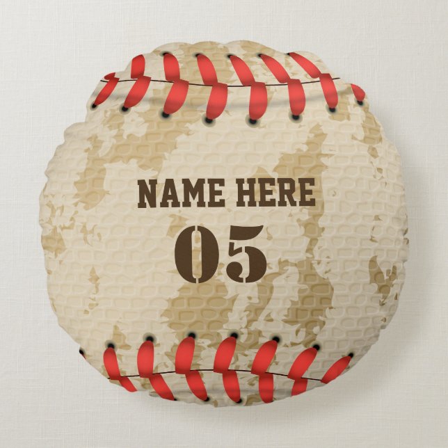 Personalised Vintage Baseball Name Number Retro Round Cushion (Front)