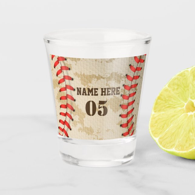 Personalised Vintage Baseball Name Number Retro Shot Glass (Front)