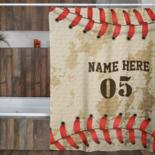 Personalised Vintage Baseball Name Number Retro Shower Curtain