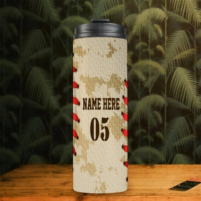 Personalised Vintage Baseball Name Number Retro Thermal Tumbler (Creator Uploaded)