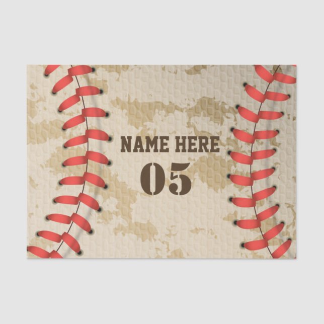 Personalised Vintage Baseball Name Number Retro Tissue Paper (Front)