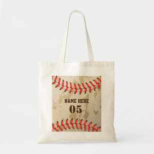 Personalised Vintage Baseball Name Number Retro Tote Bag