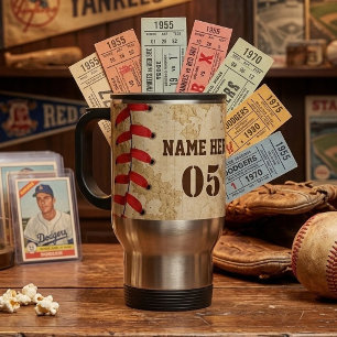 Personalised Vintage Baseball Name Number Retro Travel Mug