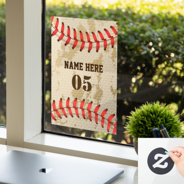 Personalised Vintage Baseball Name Number Retro Window Cling (Office)