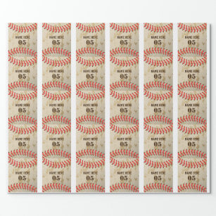 Personalised Vintage Baseball Name Number Retro Wrapping Paper