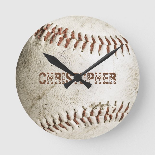 Personalised Vintage Baseball Round Clock (Front)
