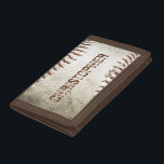 Personalised Vintage Baseball Trifold Wallet<br><div class="desc">A photo of a worn baseball provides the background for this personalised design,  featuring a customisable name in distressed font in a shade of reddish brown that matches the stitching. Ideal for the baseball or sports fan on your gift list.</div>