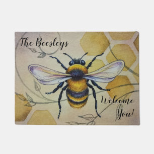 Personalised Vintage Bee No. 1 and Honeycomb Art Doormat