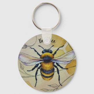 Personalised Vintage Bee No. 1 and Honeycomb Art Key Ring