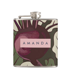 Personalised Vintage Beetroot Garden Art Design Hip Flask