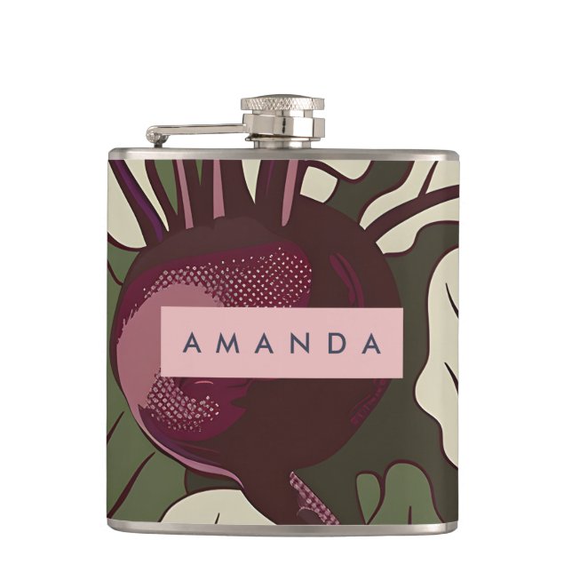 Personalised Vintage Beetroot Garden Art Design Hip Flask (Front)