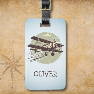 Personalised Vintage Biplane Luggage Tag