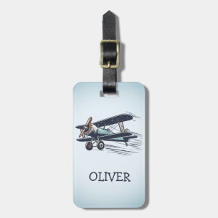  Personalised Vintage Biplane Luggage Tag