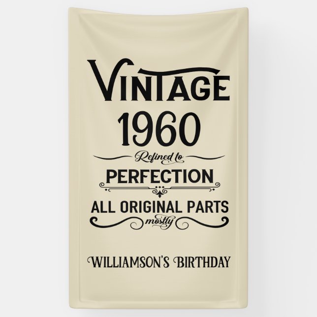 Personalised vintage birthday black banner (Vertical)