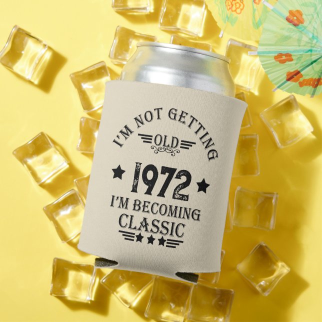 Personalised vintage birthday gift black can cooler (In Situ Summer)