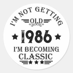 Personalised vintage birthday gift black classic round sticker