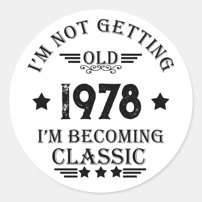 Personalised vintage birthday gift black classic round sticker (Front)