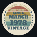 Personalised vintage birthday gift classic round sticker<br><div class="desc">You can add some originality to your wardrobe collection with this vintage retro sunset graphic design with awesome typography font lettering, a great gift for men, women, husbands, wives, girlfriend, and a boyfriend who will love this one-of-a-kind artwork. The best and most fun holiday present for your happy birthday party....</div>