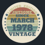 Personalised vintage birthday gift classic round sticker<br><div class="desc">You can add some originality to your wardrobe collection with this vintage retro sunset graphic design with awesome typography font lettering, a great gift for men, women, husbands, wives, girlfriend, and a boyfriend who will love this one-of-a-kind artwork. The best and most fun holiday present for your happy birthday party....</div>
