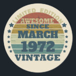 Personalised vintage birthday gift classic round sticker<br><div class="desc">You can add some originality to your wardrobe collection with this vintage retro sunset graphic design with awesome typography font lettering, a great gift for men, women, husbands, wives, girlfriend, and a boyfriend who will love this one-of-a-kind artwork. The best and most fun holiday present for your happy birthday party....</div>