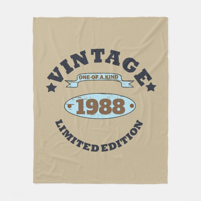 Personalised vintage birthday gift fleece blanket (Front)