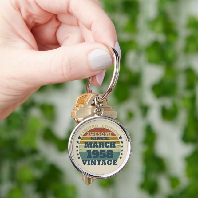 Personalised vintage birthday gift idea key ring (Hand)