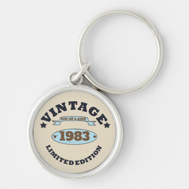 Personalised vintage birthday gift key ring (Front)